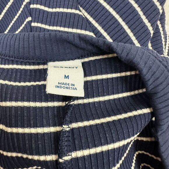 Old Navy Women's Size M Ribbed High Neck Dress Sleeveless Blue and White Stripes - Picture 5 of 11